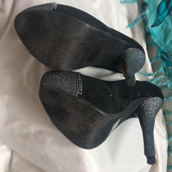 Black silver chain link platform heels needs repair sz 6 - Picture 11 of 13